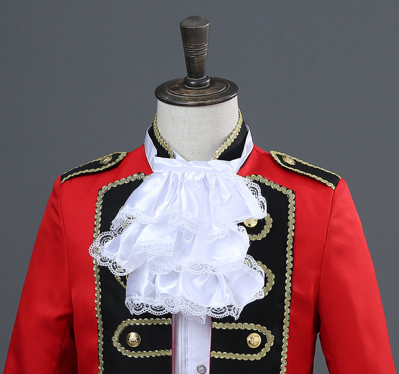 EUROPEAN COURT STYLE RED PRINCE CHARMING PERFORMANCE UNIFORM MALE MILITARY DRESS EPAULETTE HANDSOME SINGER SKIT PROP UNIFORM