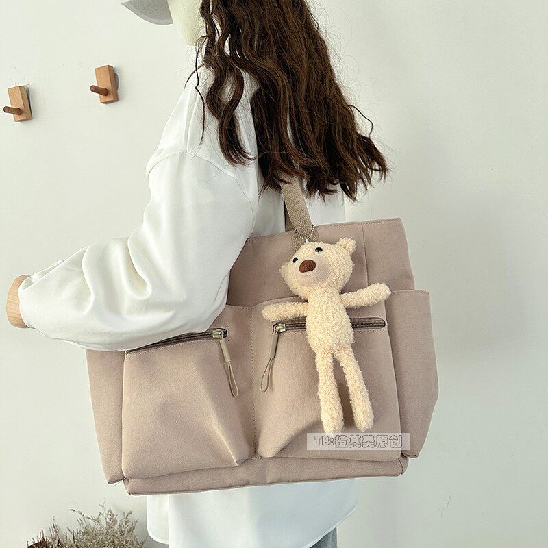 多口袋帆布包女大容量休闲百搭上班通勤托特包轻便学生上课包韩版,箱包皮具/热销女包/男包,托特包,淘宝优惠券,粉丝福利购,淘宝优惠卷