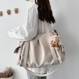 2026春季帆布包女轻便通勤单肩托特包大容量学生上课包斜挎手提包