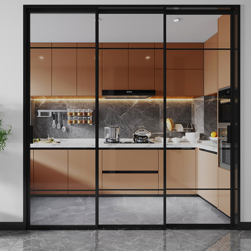 欧派克完镁系统推拉门厨房三联动opk极窄推拉门阳台隔断玻璃移门
