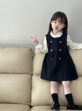 2026秋装新款童装女童学院风连衣裙韩版中小童洋气衬衫裙子两件套