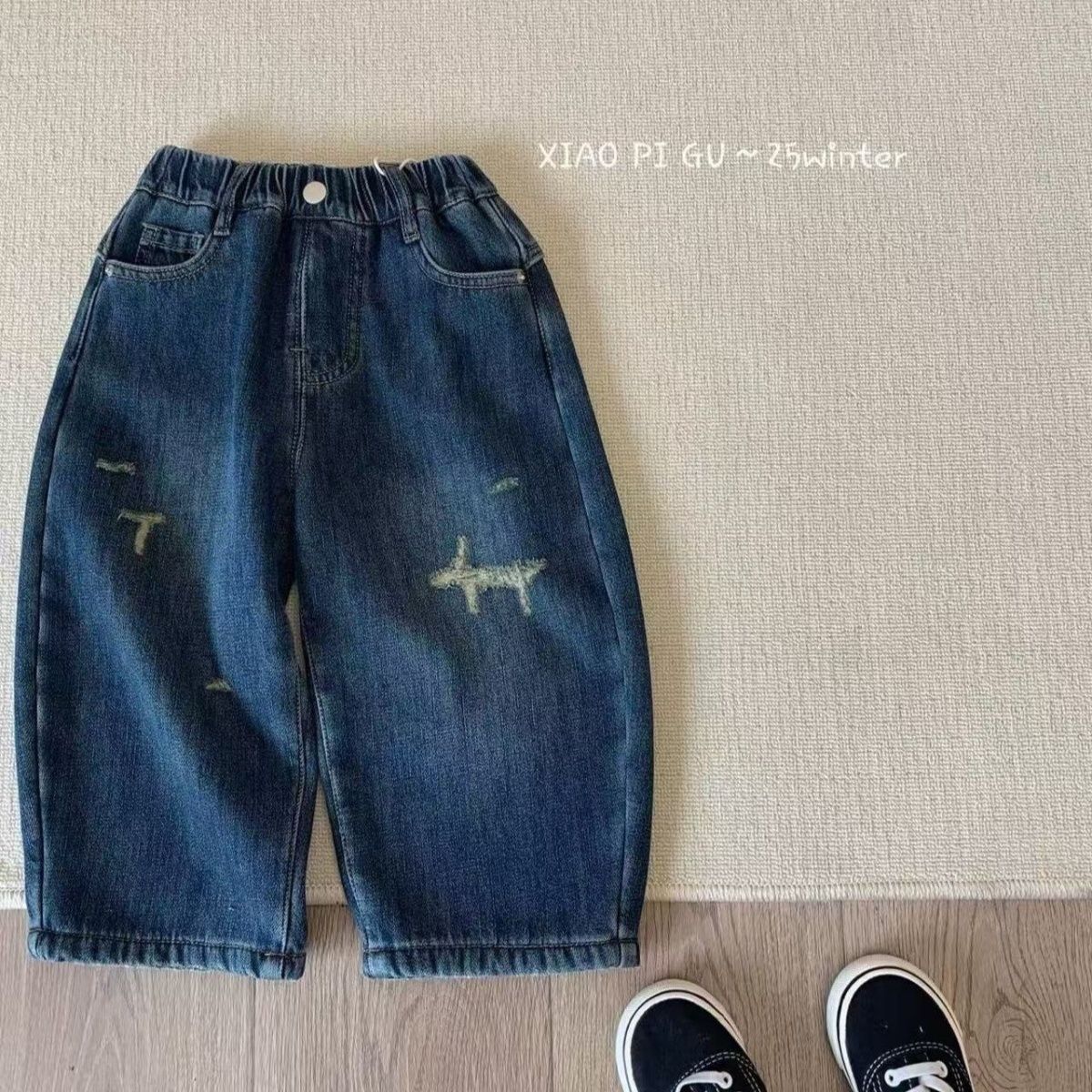 男童软牛仔加厚一体绒秋冬牛仔裤