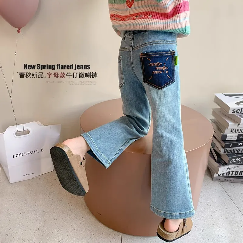 女童牛仔裤春秋款中大童秋季微喇叭裤新款小女孩秋款百搭休闲裤子