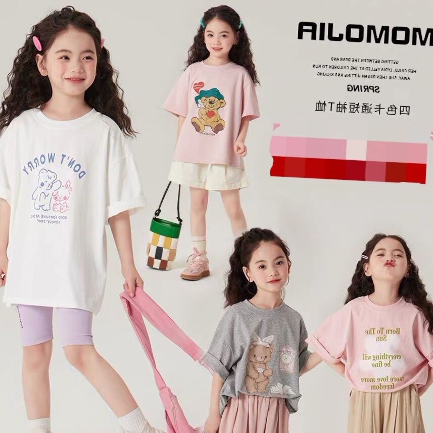女童短袖T恤宽松卡通半袖慵懒风