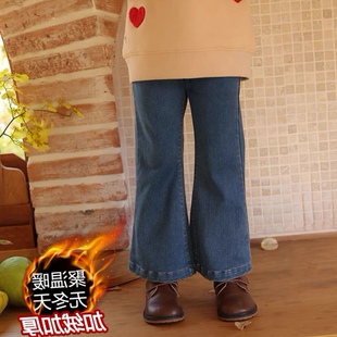 女童冬季新款百搭加绒加厚弹力牛仔喇叭裤宝宝秋冬洋气外穿长裤子