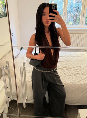 #Sisjuly#街头酷girl辣妹 性感镂空低胸夜店风百搭挂脖吊带背心女