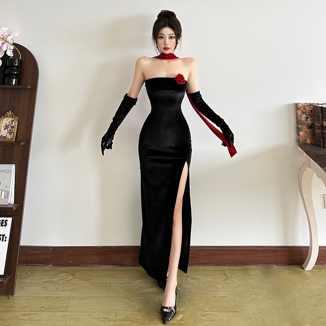 #Sisjuly#民国妖冶美人立体花飘带开叉修身抹胸连衣裙 袖套套装女,女装/女士精品,休闲运动套装,淘宝优惠券,粉丝福利购,淘宝优惠卷