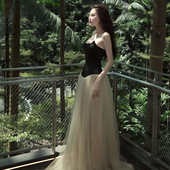 盛夏物语清新优雅girl Sisjuly 轻纱拼接飘逸仙气抹胸连衣裙女夏