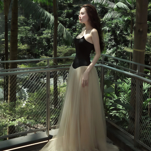 #Sisjuly#盛夏物语清新优雅girl 轻纱拼接飘逸仙气抹胸连衣裙女夏