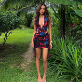 饰印染飘带挂脖连衣裙女 girl不规则环扣装 Sisjuly 欧美性感Chic