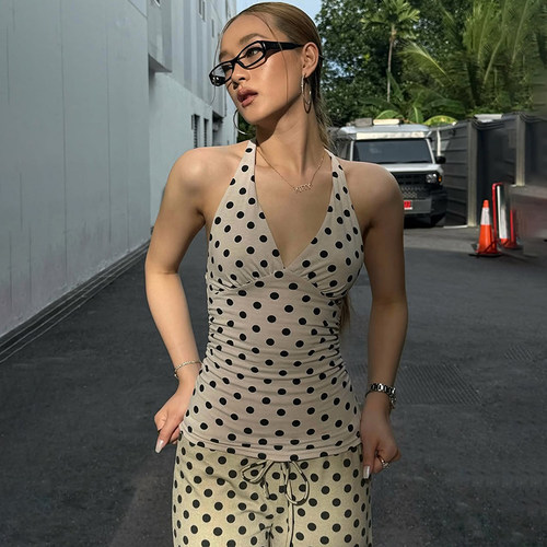 vintage纯欲波点少女感吊带背心