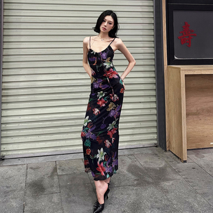 田園風 碎花撞色復古法式 系帶修身 Sisjuly 顯身材吊帶連衣裙女夏