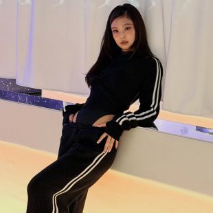 #Sisjuly#jennie同款性感连体衣内搭 条纹时尚外套休闲长裤套装女