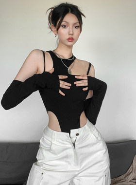 Sisjuly不规则镂空露锁骨连体衣