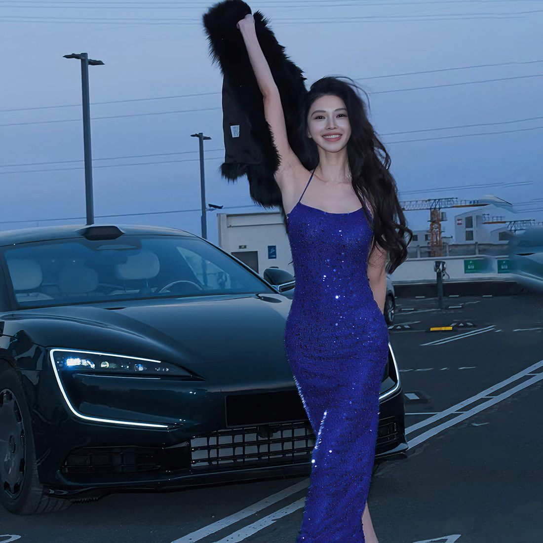 #Sisjuly#方圆同款 小众bling亮片拼接修身显瘦包臀吊带连衣裙女