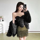 铆钉流苏短裙套装 抹胸 甜心狩猎精致纹理不规则修身 女秋 Sisjuly