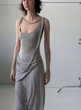 #Sisjuly# chill慵懒随性舒适收腰显瘦吊带裙女 百搭飘带连衣裙