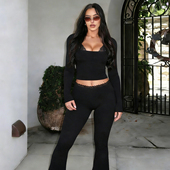 Sisjuly 套装 都市佳人蕾丝拼接心机方口领长袖 微喇长裤 女秋 T恤