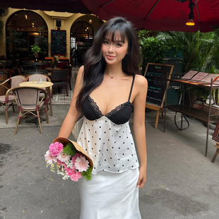 #Sisjuly#魅力小妖精 性感蕾丝拼接波点印花chic时尚吊带背心女夏