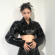 外套女 超辣机车风PU皮两穿吊带短西装 帅气两件套潮 Sisjuly