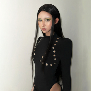 T恤女 baby金属圆环镂空设计长袖 酷酷 性感紧身连体衣 Sisjuly