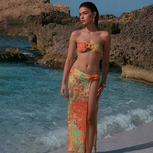 女 马尔代夫度假风飘逸灵动出片bi备挂脖吊带半身裙套装 Sisjuly