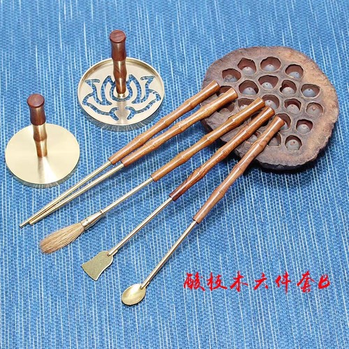 酸枝木柄纯铜香铲勺灰压香道用品用具工具香拓打拓香篆入门套装
