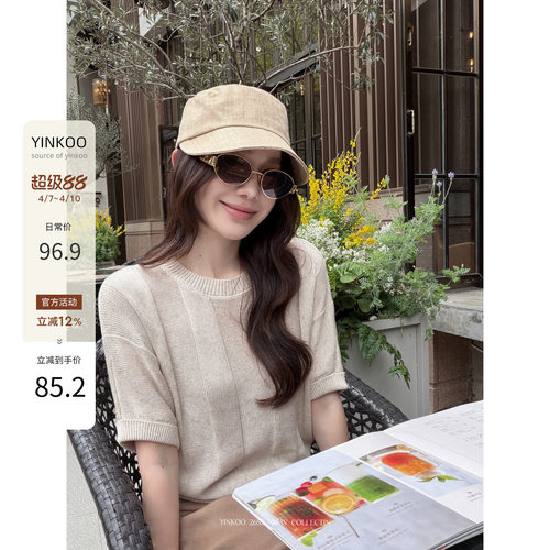 Yinkoo老钱风亚麻莱赛尔针织衫