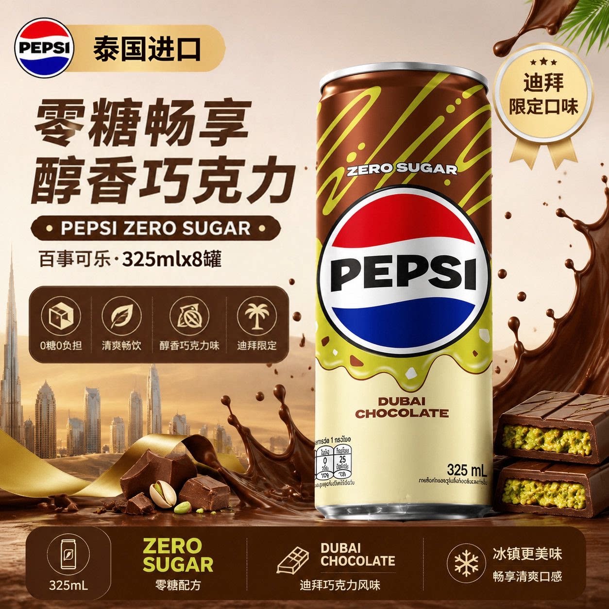 百事可乐迪拜巧克力汽水8罐装