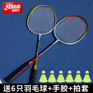 红双喜羽毛球拍1021铝合金对拍初学者儿童娱乐耐打2支装羽毛拍