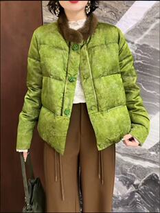 欧洲站2025冬季新款水貂毛立领盘扣提花羽绒服小个子百搭外套上衣