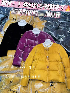 欧洲站2025冬季新款时尚圆领丝绒盘扣羽绒服外套百搭气质保暖上衣