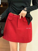 欧洲站2026春季 新款 .com高腰显瘦A字半身裙百搭气质毛呢短裙女