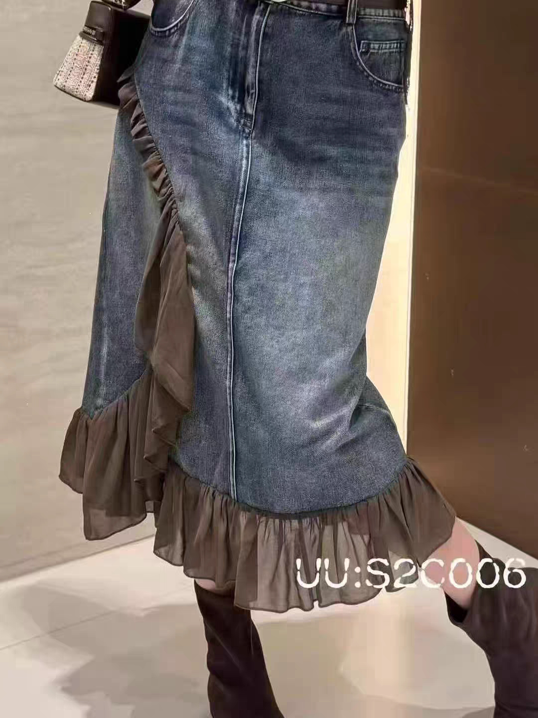2026秋季新款荷叶边牛仔半身裙女