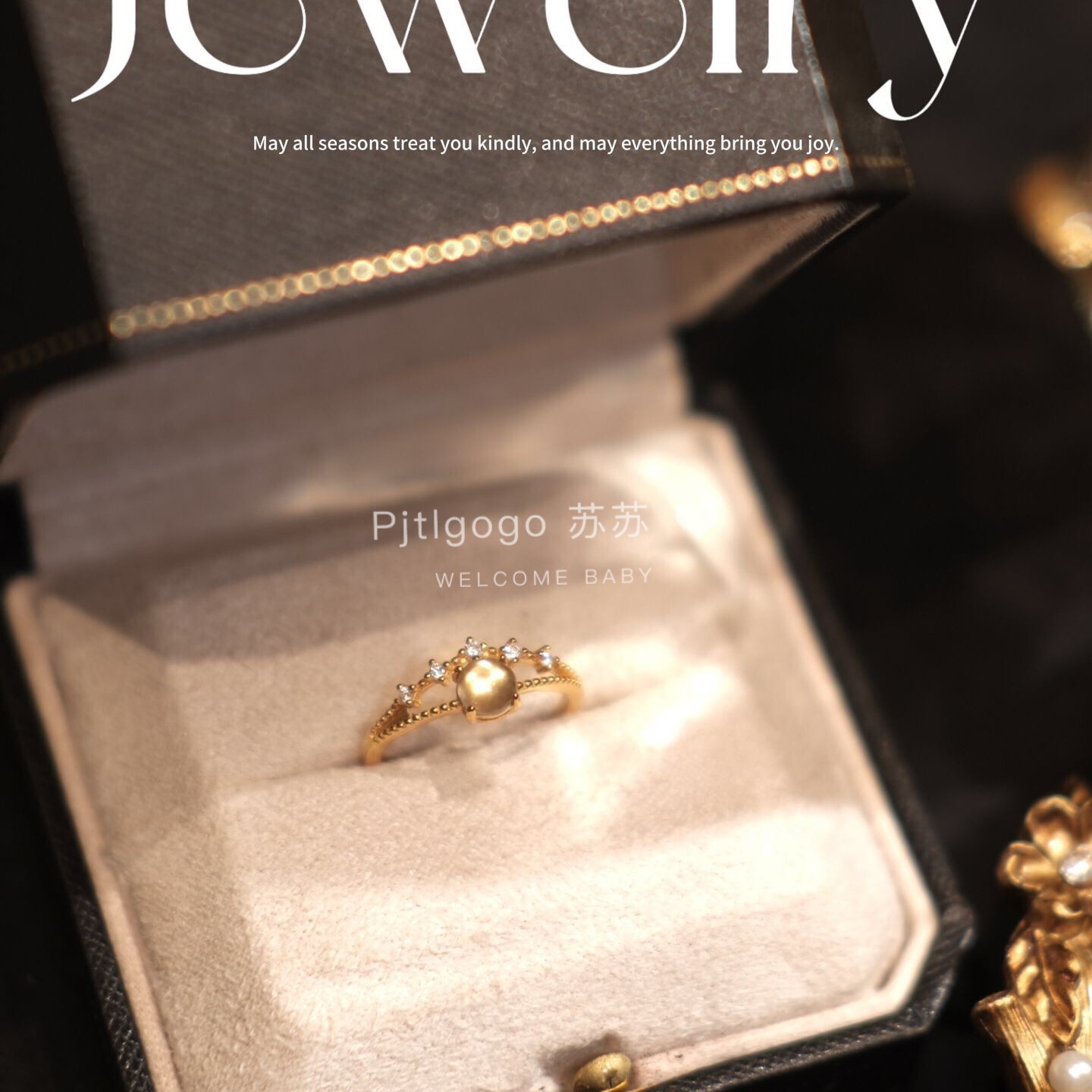 925银镀金镶高品质水沫玉戒指