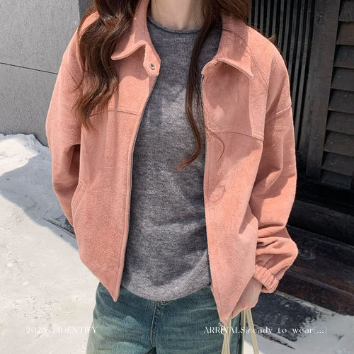美拉德翻领麂皮牛皮夹克