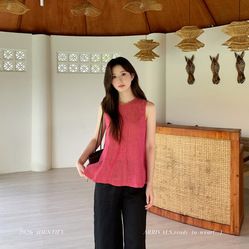 复古圆领亚麻汉麻无袖马甲女夏季