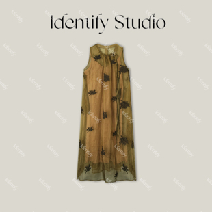 IDENTIFY夏上新法式复古重工绣花刺绣真丝连衣裙26SSCM0704087