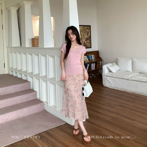 复古松紧腰碎花半身裙女春夏新款