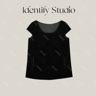 IDENTIFY夏季上新复古高级木耳边真丝丝绒上衣26ssss0606014