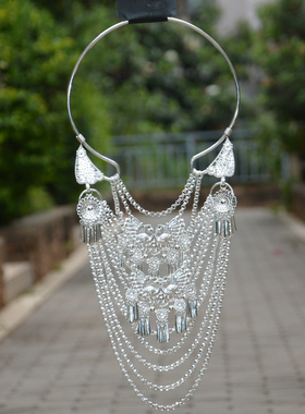 云南民族风少数民族彝族苗族景颇族银饰项圈高端大气项链演出道具