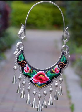 新款民族风老绣苗银项链原创复古宫廷彝族项圈饰品演出道具配饰