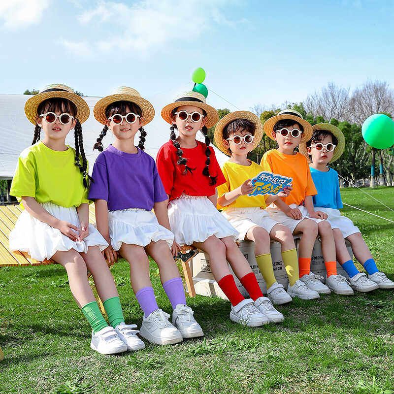 六一儿童演出服装舞蹈糖果色毕业照t恤小学生啦啦队运动会表演服