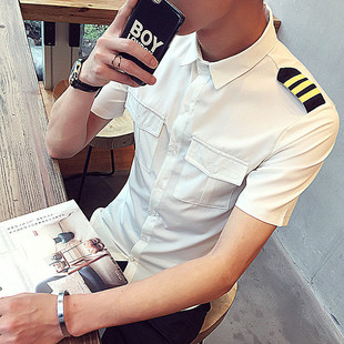 夏季大码衬衣男士短袖制服潮男机长衬衫空少休闲寸衣班服外码