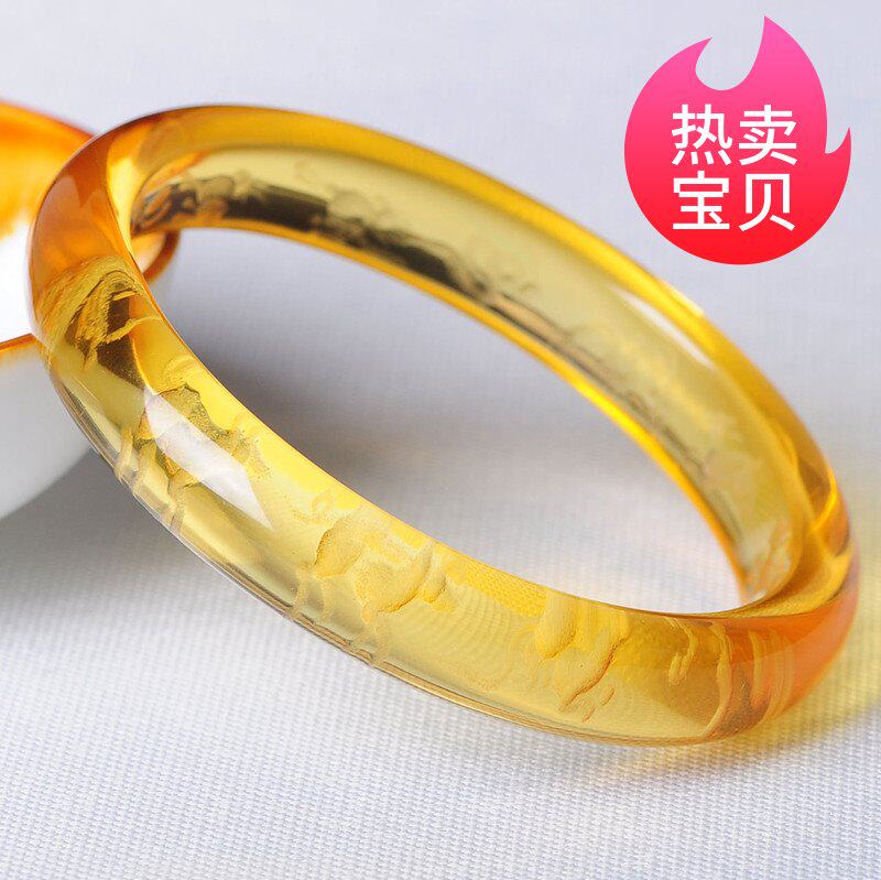 时尚 韩版 水晶手镯 黄水晶12生肖手镯 内雕12生肖图案 包邮