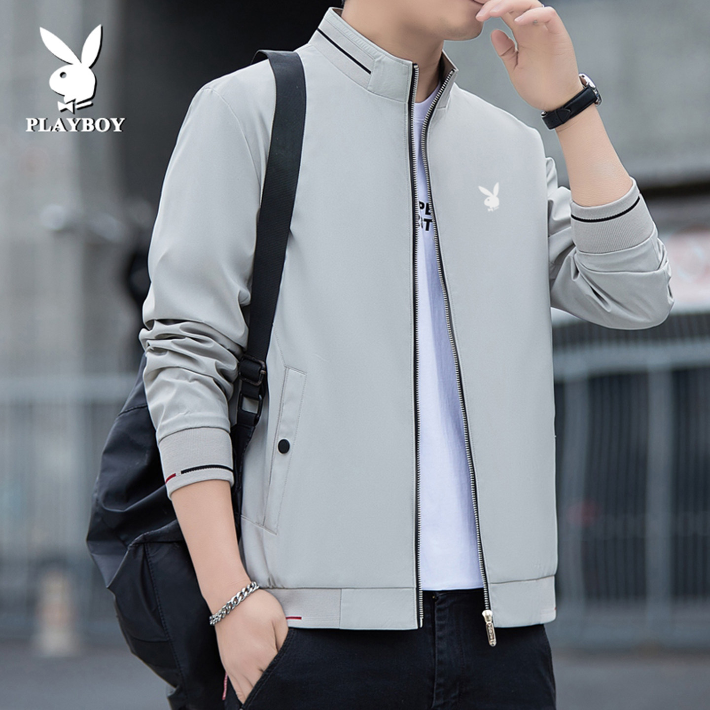 正品花花公子高端夹克男春秋季商务休闲高级感大码夹克衫行政外套