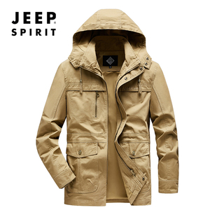 JEEPSPIRIT吉普户外夹克男秋冬厚款 水洗纯棉I活帽外套加绒上衣服