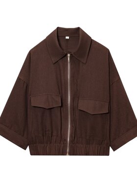 ZARZ 自制 欧美风 新款女装 苎麻混纺拉链夹克外套3448/824/700