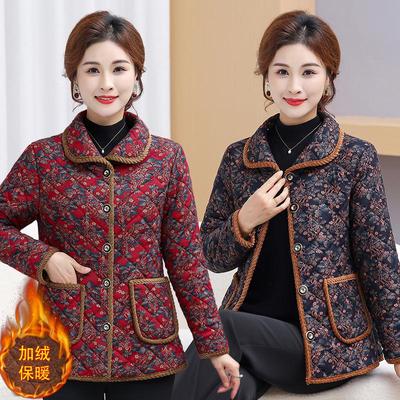 棉服加厚奶奶新款碎花翻领秋冬