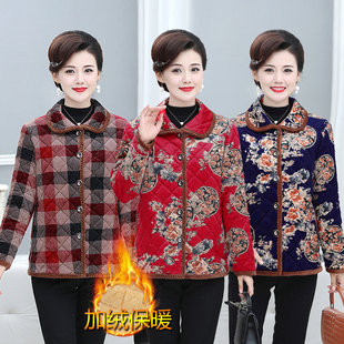妈妈冬装加绒棉衣中老年女装大妈装宽松棉袄老人休闲花色保暖棉服